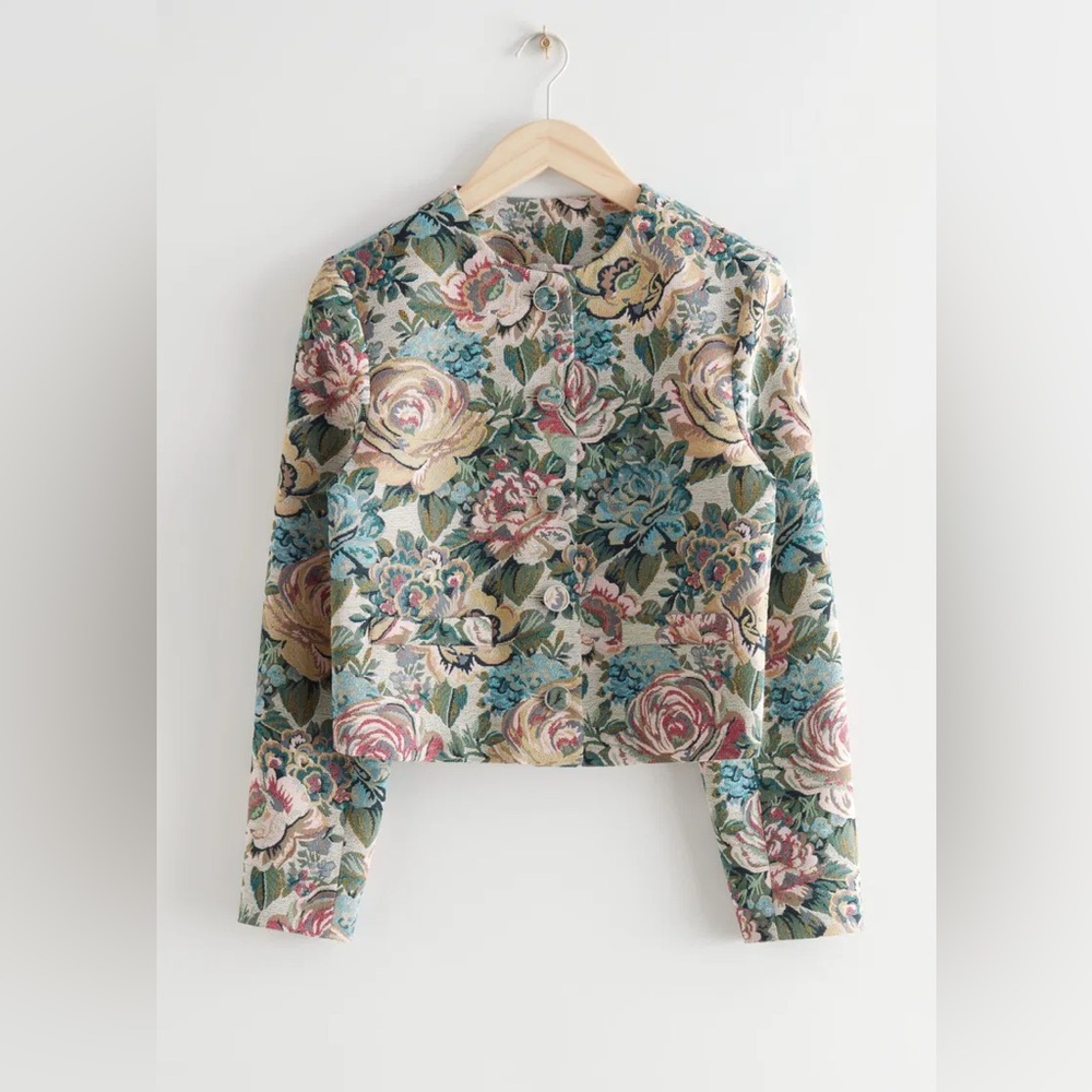 &Other Stories Fitted Jacquard Floral Vintage Cropped Suit Jacket - NWT - Picture 7 of 15